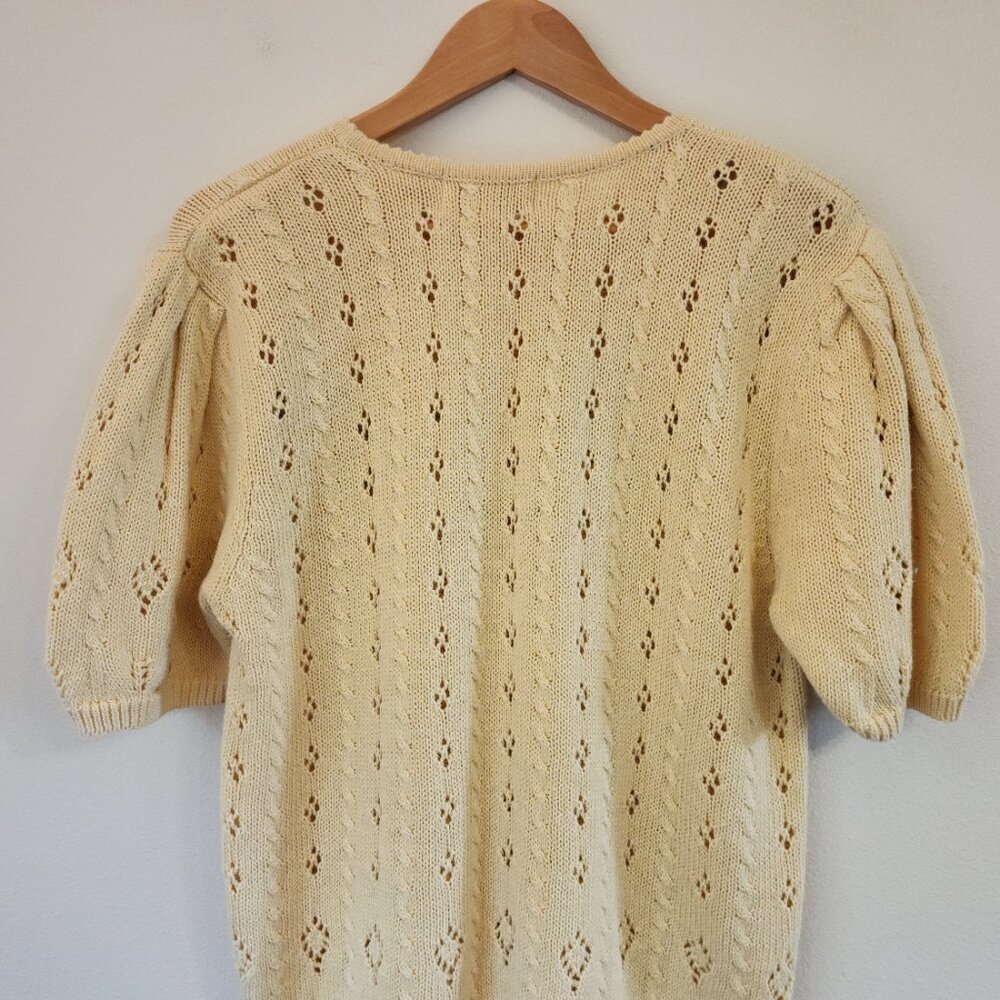Vintage Bechamel Short Slv Sweater Knit Cross Stich Top USA Women M Retro 80's - Picture 8 of 12